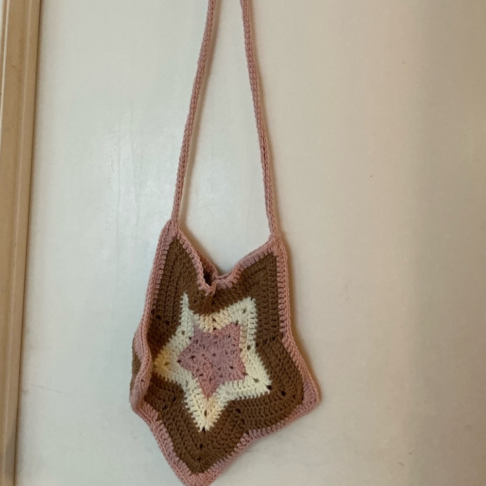 Handmade Crochet Star Bag - Pink, Brown, Cream